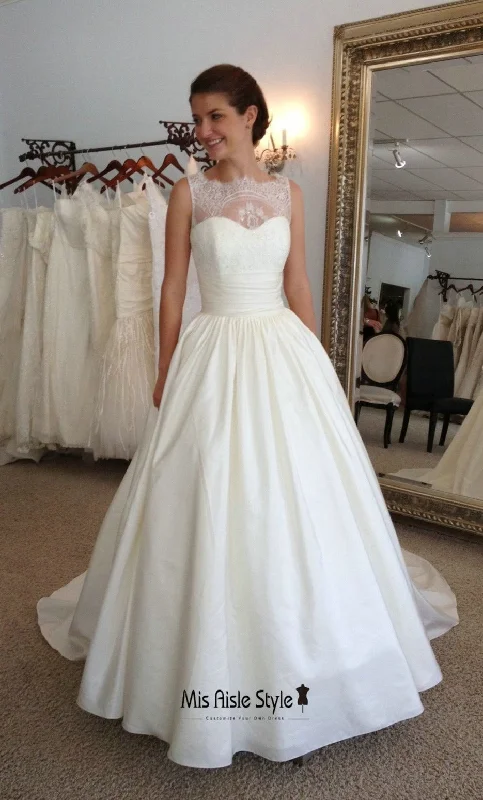 Super Deal casual midi dressBall Gown High Neck Wedding Dress with Pocket