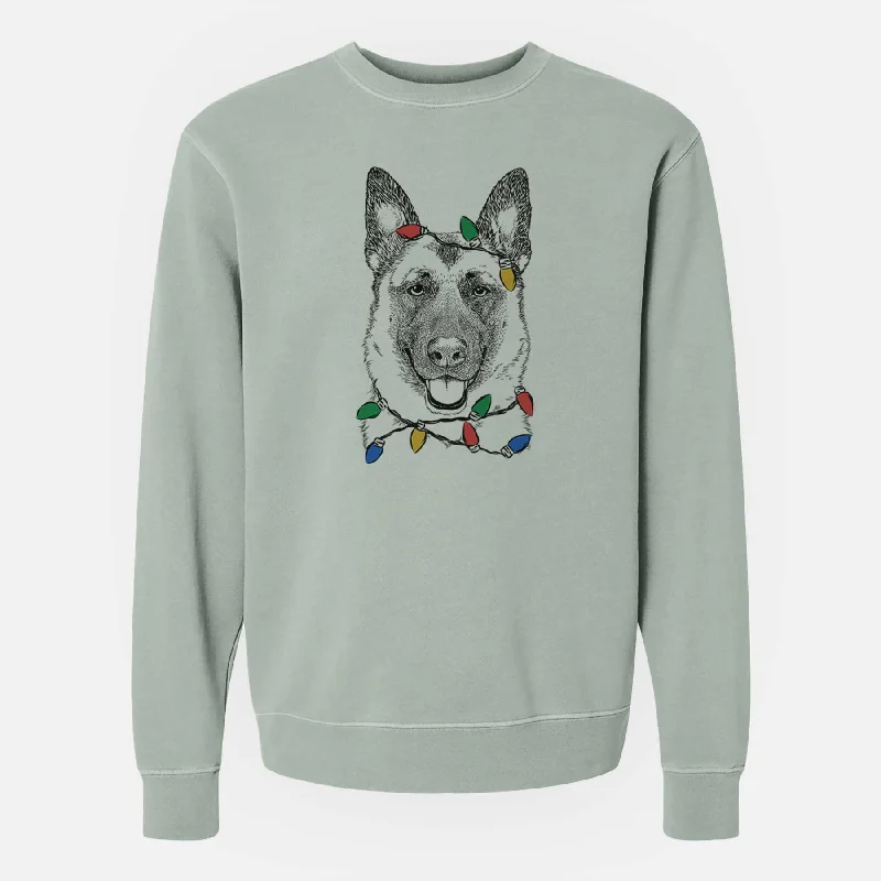 loose fit sports sweatshirtChristmas Lights Trooper the German Shepherd - Unisex Pigment Dyed Crew Sweatshirt