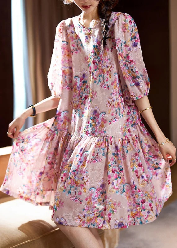 trendy wrap dressCute Pink O-Neck Print Patchwork Mid Dresses Summer