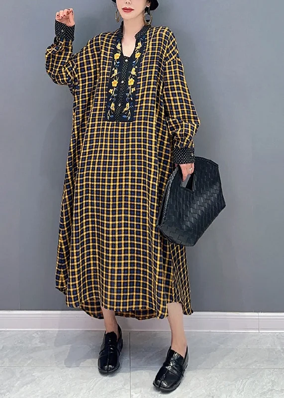 Friends and Family Sale sleeveless dressYellow Plaid Patchwork Maxi Dresses Oversized Spring