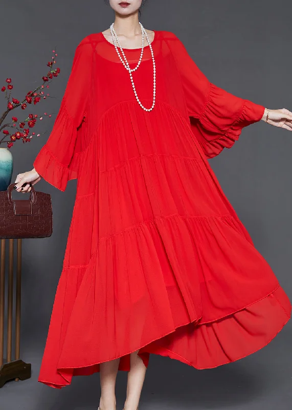 Low Prices trendy bodycon dressWomen Red Oversized Exra Large Hem Chiffon Dresses Flare Sleeve Low Prices trendy bodycon dressWomen Red Oversized Exra Large Hem Chiffon Dresses Flare Sleeve