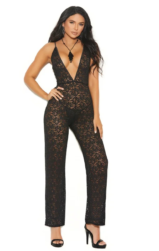 Markdowns Elegant Moments  77085 Deep V lace jumpsuit adjustable straps.Reg.$40