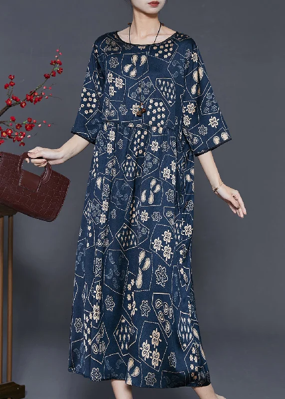 Warehouse Sale v-neck dressStyle Navy Oversized Print Silk Vacation Dresses Half Sleeve Warehouse Sale v-neck dressStyle Navy Oversized Print Silk Vacation Dresses Half Sleeve