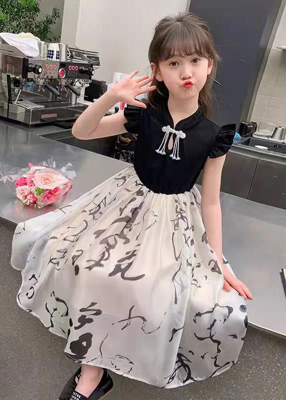 Instant Savings casual knit dressChic Colorblock Stand Collar Print Kids Maxi Dress Short Sleeve