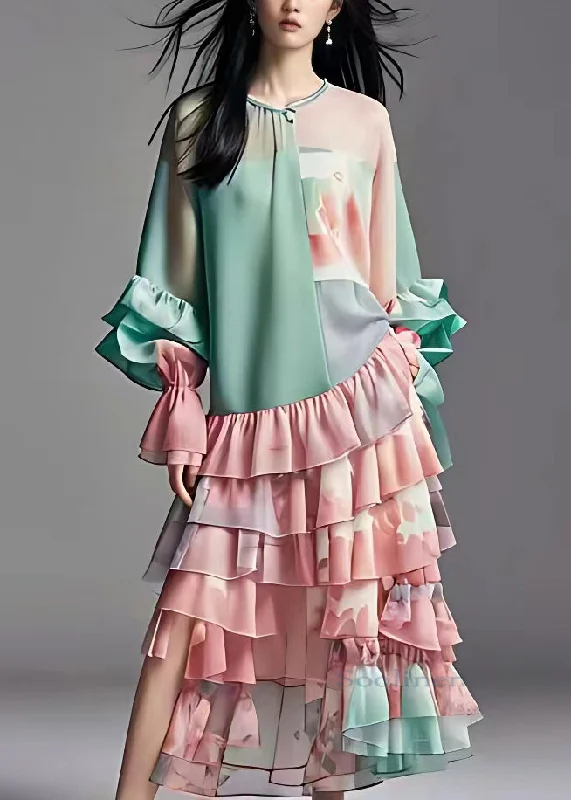 Discount Days casual slip dressNatural Green O-Neck Wrinkled Chiffon Long Cake Dress Long Sleeve Discount Days casual slip dressNatural Green O-Neck Wrinkled Chiffon Long Cake Dress Long Sleeve
