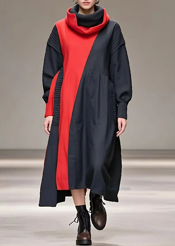 Deep Discounts satin midi dressFine Black Turtleneck Patchwork Party Long Dress Long Sleeve Deep Discounts satin midi dressFine Black Turtleneck Patchwork Party Long Dress Long Sleeve