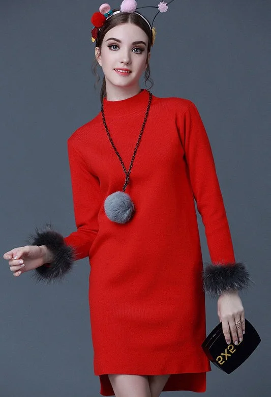 casual day dressWool Dress W/ Fur Detail