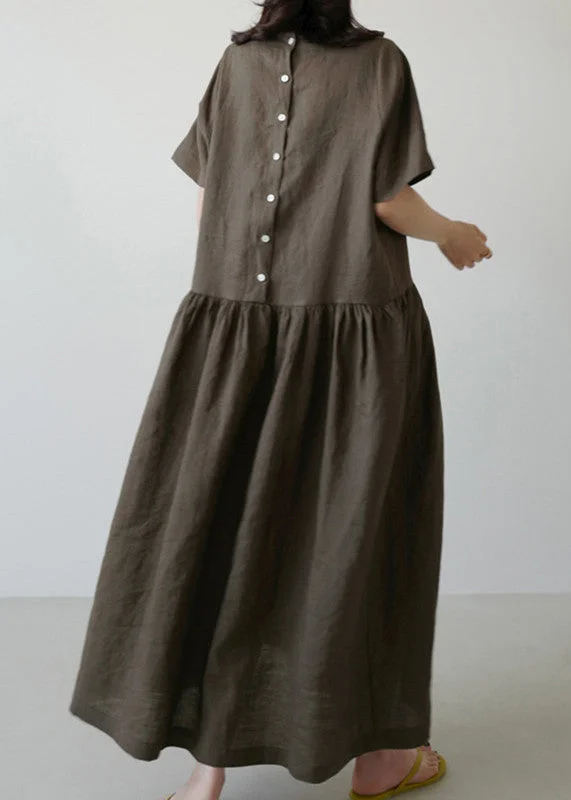 Inventory Reduction ashionable dressChic Ruffled Wrinkled Maxi Dresses Short Sleeve