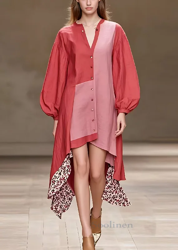 Daily Specials casual shift dressNew Red Button Print Patchwork Cotton Dress Fall