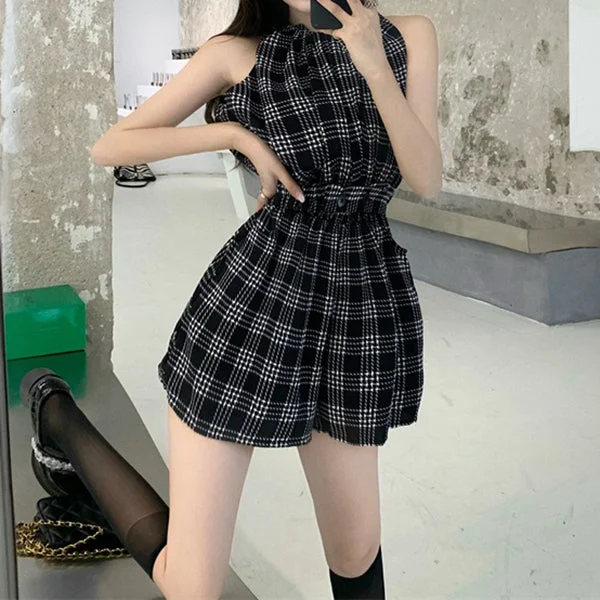 Unmissable Offer Plaid Casual High-Rise Jumpsuit Shorts  Romper
