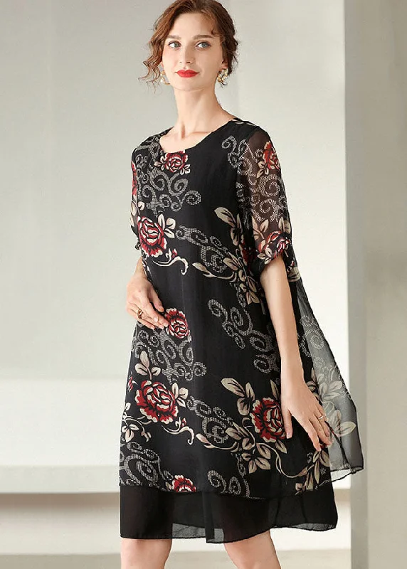 Best Bargains relaxed fit dressModern Black O Neck Print Patchwork Silk Dress Summer Best Bargains relaxed fit dressModern Black O Neck Print Patchwork Silk Dress Summer