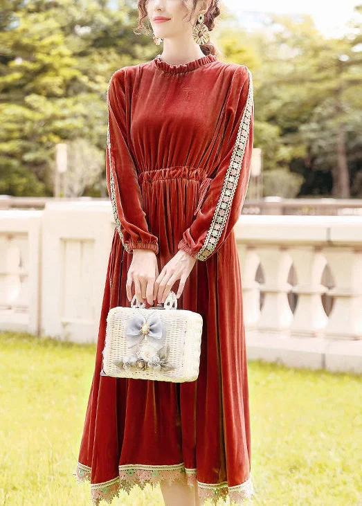 Don't Wait flowy maxi dressPlus Size Orange Cinched Patchwork Lace Silk Velour Long Dress Spring