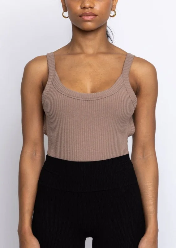 Deal Dash Trenton Open back Knit Ribbed Bodysuit Brown