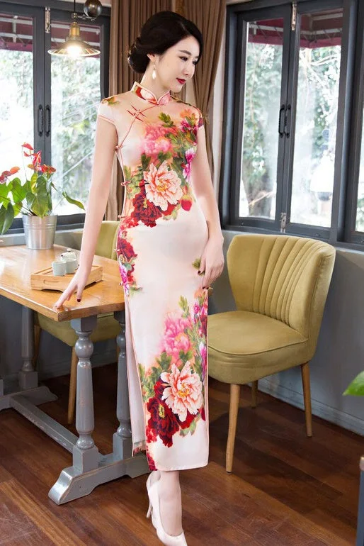 oversized dressFloral Print Long Qipao Dress