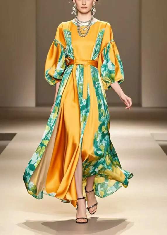 Savings Bonanza one-shoulder dressOrange Patchwork Silk Vacation Dresses Exra Large Hem Bracelet Sleeve