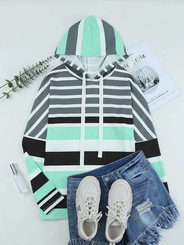 Limited Time Hooded Long-Sleeved Women'S Sweatshirt With Stripe Print For Women