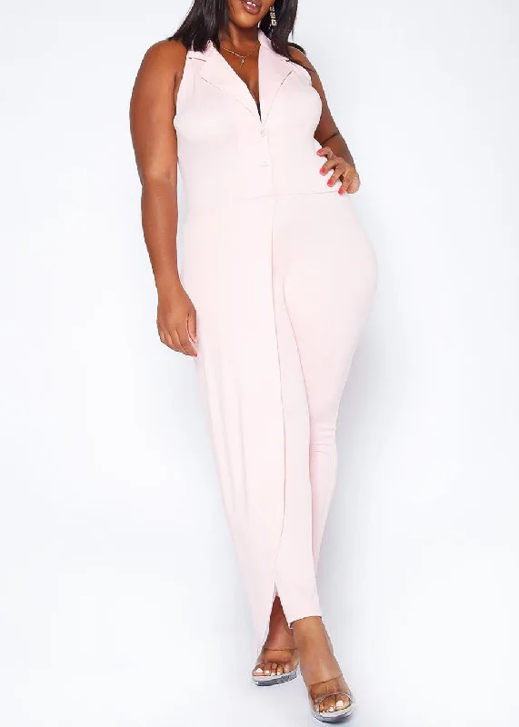 Amazing Deals Plus Size Asymmetric Overlay Notch Collar Jumpsuit