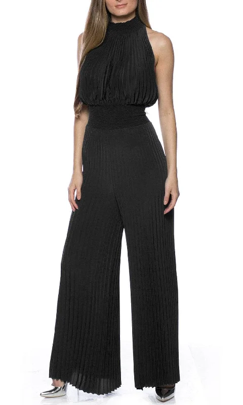 Final Clearance Marina 267473 - Halter High Neck Accordion Pleat Jumpsuit