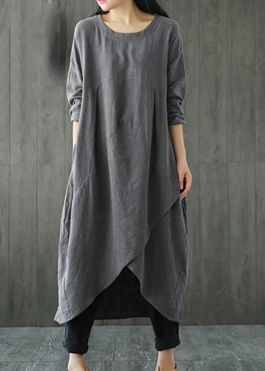 Now or Never structured dressPlus Size Grey Patchwork Linen Long Dresses Spring