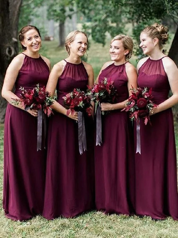 Act Fast stylish dressHalter Neckline Deep Burgundy Chiffon Bridesmaid Dress