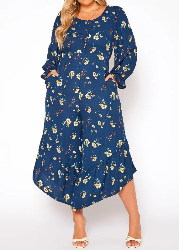 Price Cut Hi Curvy Plus Size Women Floral Print Flare Jumpsuit