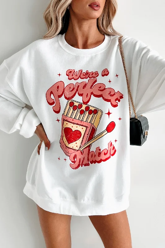 Bargain Bin luxe gym hoodie"We're A Perfect Match" Graphic Sweatshirt (White)