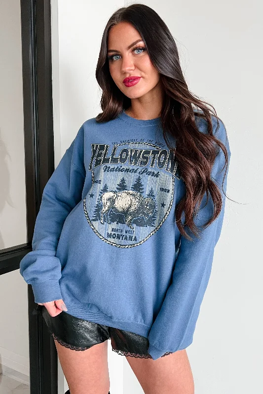 Special Price cool activewear hoodie"Yellowstone National Park" Graphic Sweatshirt (Indigo)