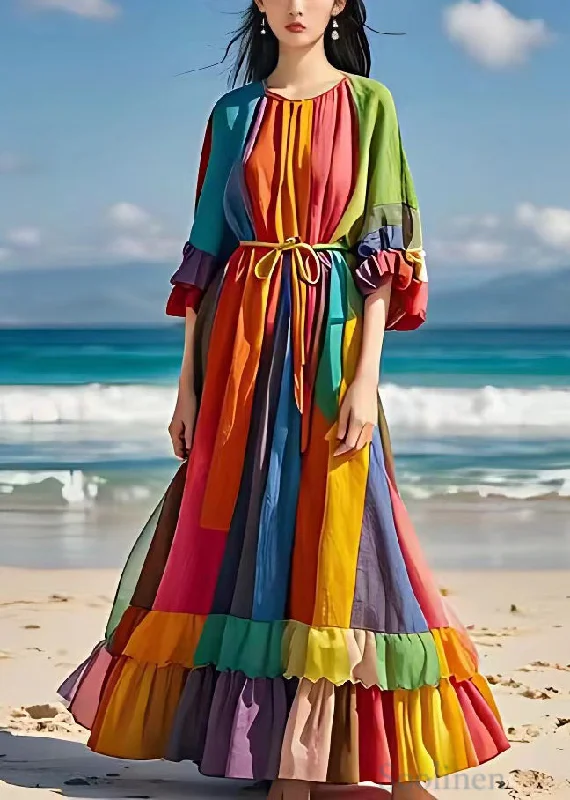 Midnight Madness oversized dressBohemian Rainbow Tie Waist Wrinkled Cotton Maxi Dresses Half Sleeve Midnight Madness oversized dressBohemian Rainbow Tie Waist Wrinkled Cotton Maxi Dresses Half Sleeve