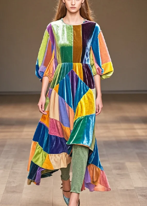 Deal of the Day party-ready dressArt Asymmetrical Patchwork Silk Velvet Maxi Dress Half Sleeve Deal of the Day party-ready dressArt Asymmetrical Patchwork Silk Velvet Maxi Dress Half Sleeve