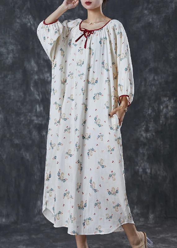 Final Clearance puff sleeve dressModern Milk White Oversized Print Cotton Long Dress Summer Final Clearance puff sleeve dressModern Milk White Oversized Print Cotton Long Dress Summer
