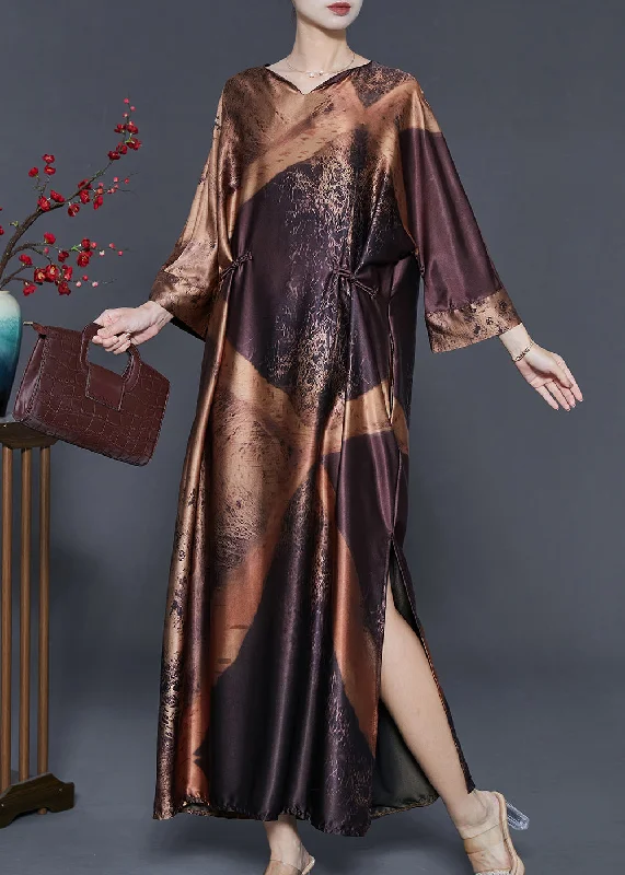 Sale Event sleeveless dressBoutique Caramel Print Side Open Silk Vacation Dresses Summer Sale Event sleeveless dressBoutique Caramel Print Side Open Silk Vacation Dresses Summer