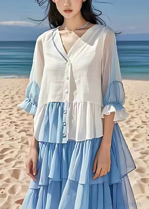 Special Offer one-shoulder dressElegant White Wrinkled Button Chiffon Long Dress Flare Sleeve Special Offer one-shoulder dressElegant White Wrinkled Button Chiffon Long Dress Flare Sleeve