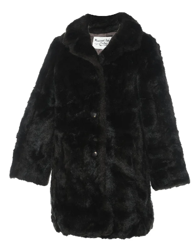 Year-End Sale outdoor coatSingle Breasted Dark Brown Classic Faux Fur Coat - L