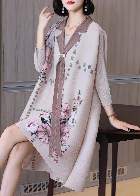 Take Advantage chic wrap dressPlus Size Apricot Peter Pan Collar Print Low High Design Maxi Dress Long Sleeve