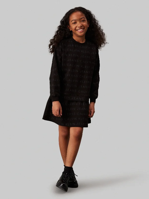 fitted cocktail dressCalvin Klein Girls Logo AOP Fleece Dress in Black