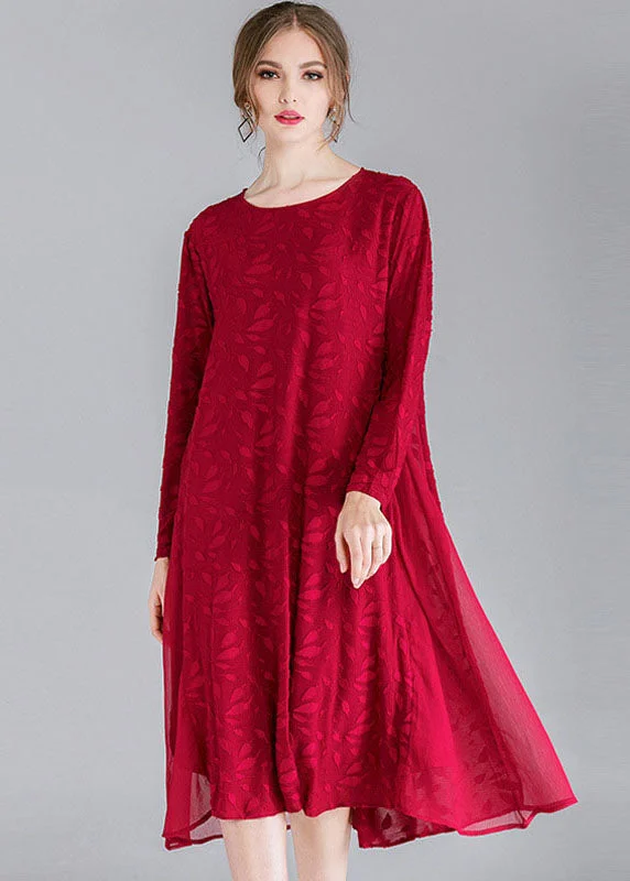 oversized dressStyle Mulberry O-Neck Patchwork Chiffon Holiday Dress Long Sleeve