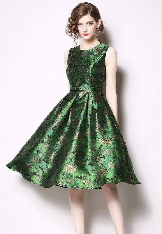 Limited Quantity sleeveless dressGreen Pleated Dress W/ Belt
