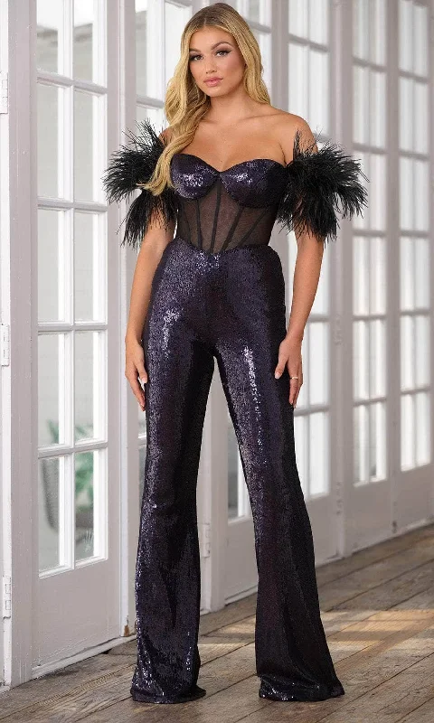 Huge Discounts Ava Presley 39577 - Feathered Corset Jumpsuit