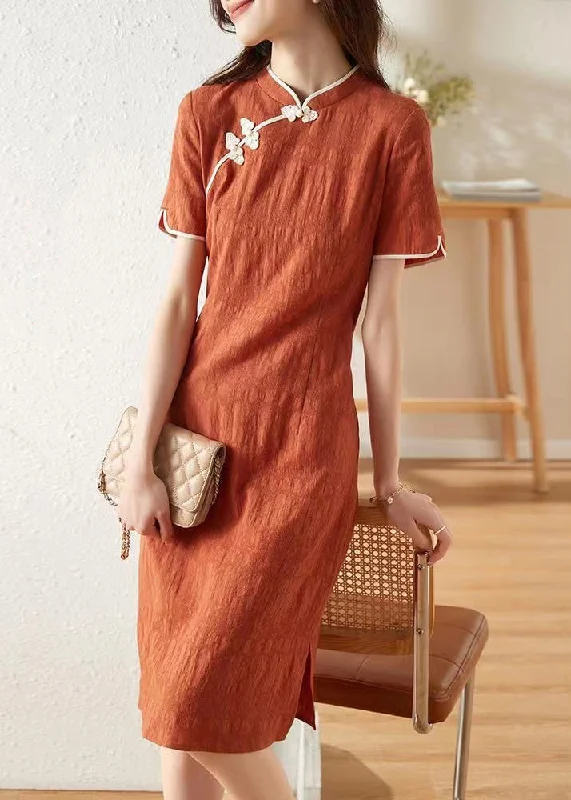 oversized dressChinese Style Orange Stand Collar Patchwork Cotton Dresses Summer