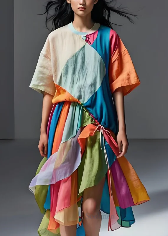 Limited Stock A-line dressFrench Colorblock Cinched Asymmetrical Patchwork Cotton Dress Summer Limited Stock A-line dressFrench Colorblock Cinched Asymmetrical Patchwork Cotton Dress Summer
