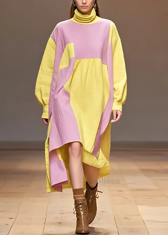 Super Bargain flowy maxi dressPlus Size Yellow Turtleneck Patchwork Cotton Dresses Long Sleeve Super Bargain flowy maxi dressPlus Size Yellow Turtleneck Patchwork Cotton Dresses Long Sleeve