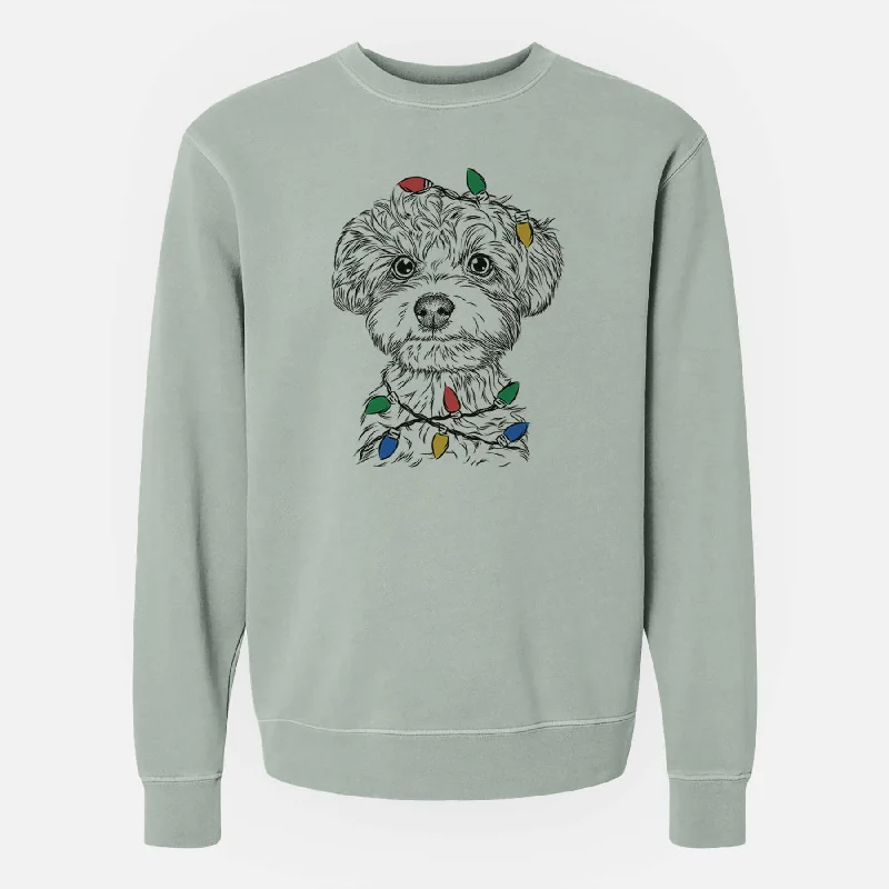 minimalistic workout hoodieChristmas Lights Elliott the Yorkiepoo - Unisex Pigment Dyed Crew Sweatshirt