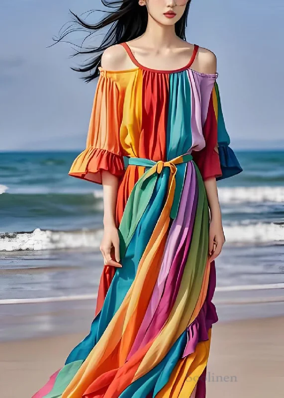 Flash Deals trendy wrap dressItalian Colorblock Cold Shoulder Ruffled Patchwork Chiffon Dress Summer Flash Deals trendy wrap dressItalian Colorblock Cold Shoulder Ruffled Patchwork Chiffon Dress Summer