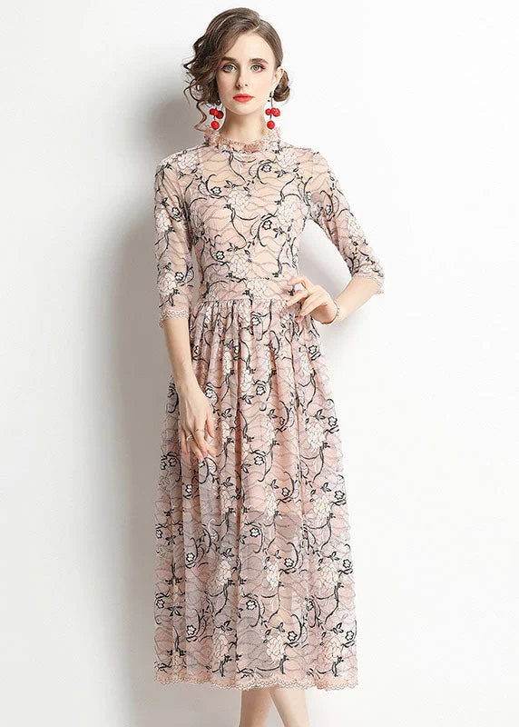 Final Markdown casual slip dressFitted Pink Stand Collar Hollow Out Lace Dresses Bracelet Sleeve Final Markdown casual slip dressFitted Pink Stand Collar Hollow Out Lace Dresses Bracelet Sleeve