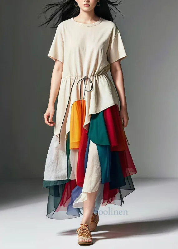 Special Price wool dressUnique Nude Cinched Patchwork Tulle Cotton Long Dress Summer Special Price wool dressUnique Nude Cinched Patchwork Tulle Cotton Long Dress Summer