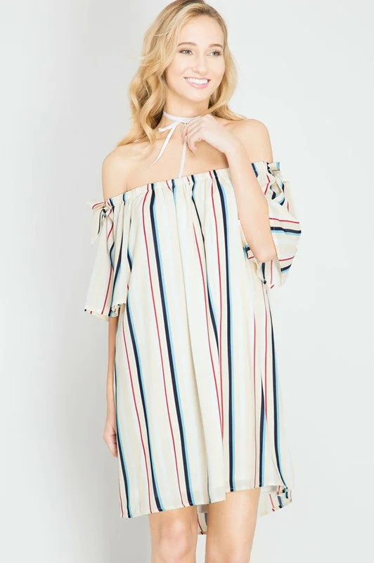 evening dressStriped Off Shoulder Silk Dress