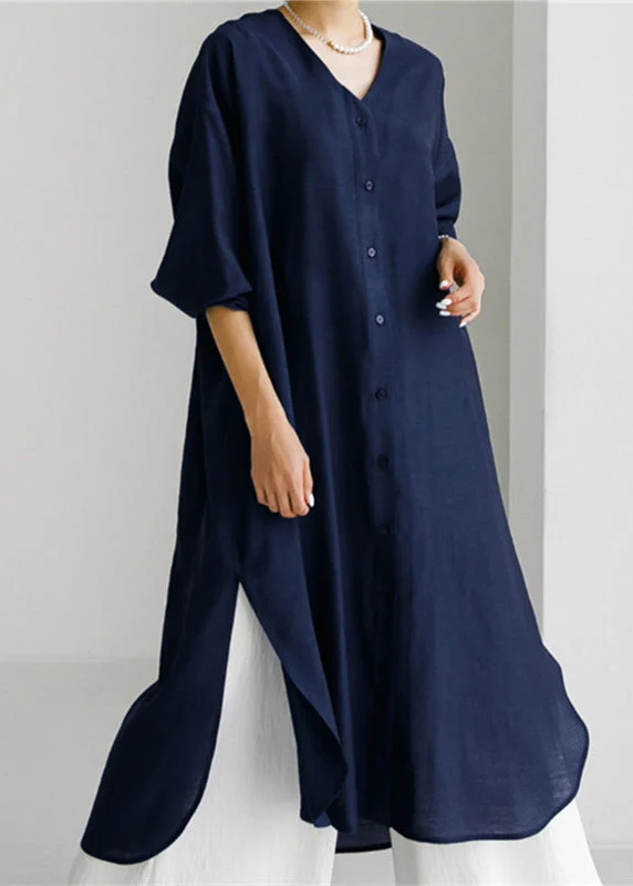 Shop and Save trendy mini dressNavy V Neck Side Open Maxi Dresses Long Sleeve