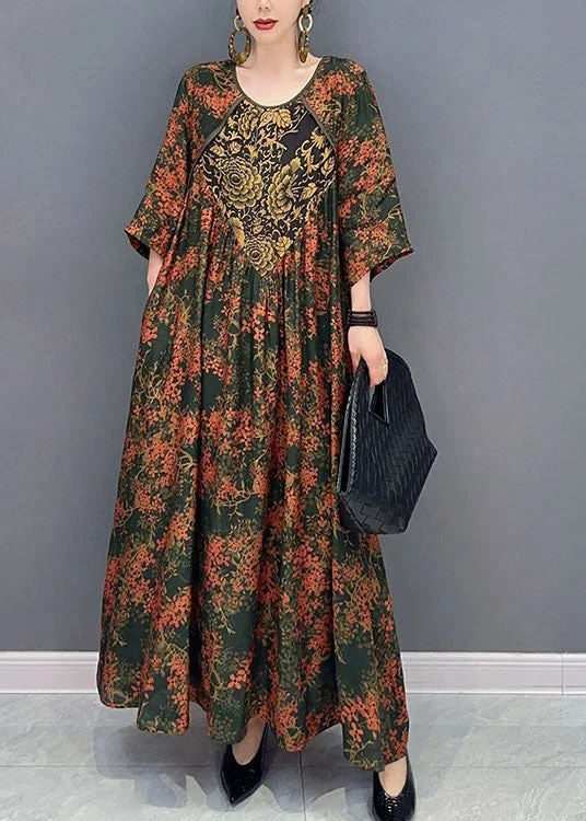 Price Meltdown fitted dressBeautiful Green O Neck Print Patchwork Cotton Maxi Dresses Spring