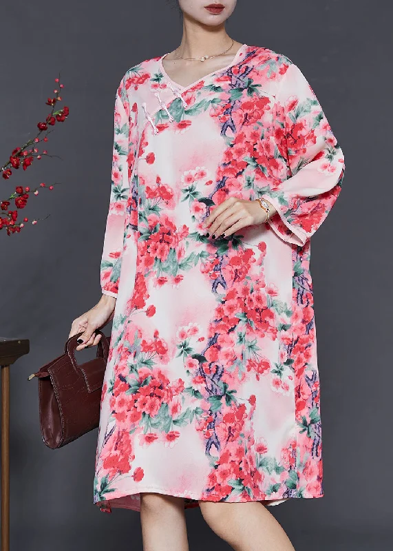 Clearance Items A-line dressBeautiful Pink Plum Blossom Print Cotton Dress Summer