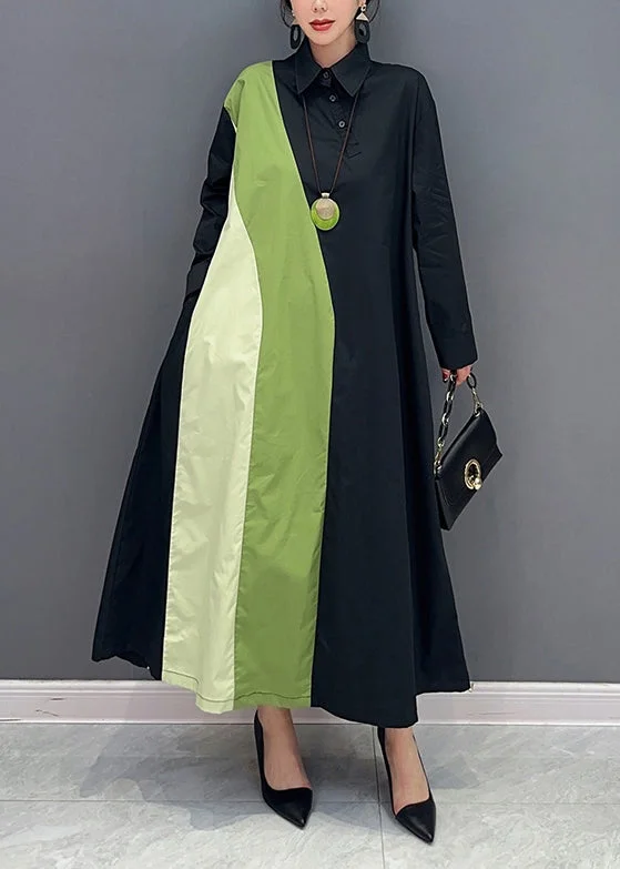Bargain Blast trendy mini dressBlack Patchwork Cotton Vacation Dresses Oversized Spring